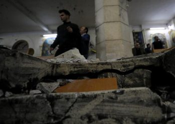 The aftermath of an explosion that took place at a Coptic church on Sunday in Tanta