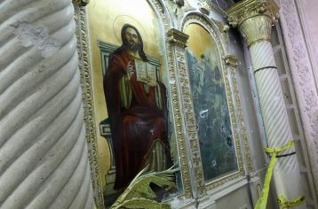 The aftermath of an explosion that took place at a Coptic church on Sunday in Tanta